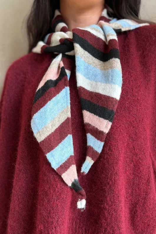 Jonti Stripe Knit Neckerchief Scarf 1 